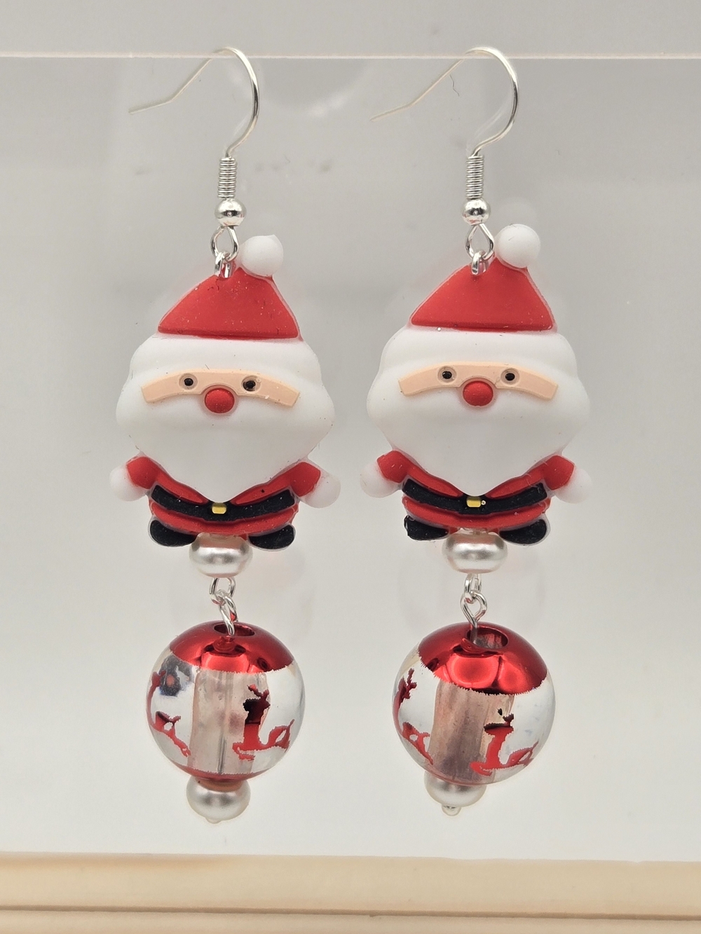 Holiday Santa Drop Earrings - Red & White Christmas Charm
